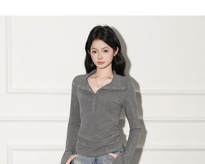 Henley-Style Pullover with Extended Sleeves