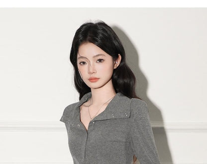 Henley-Style Pullover with Extended Sleeves