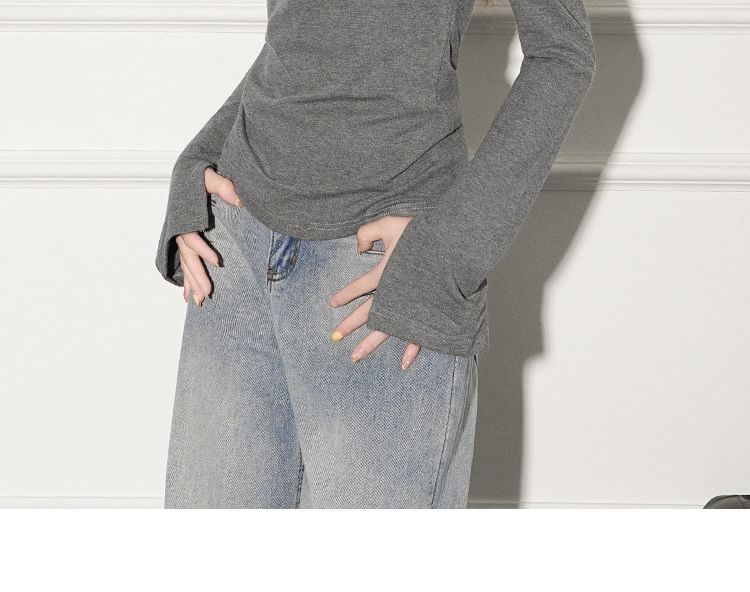 Henley-Style Pullover with Extended Sleeves