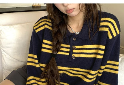 Striped Knit Polo with Timeless Appeal