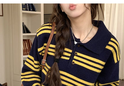 Striped Knit Polo with Timeless Appeal