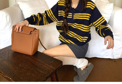 Striped Knit Polo with Timeless Appeal