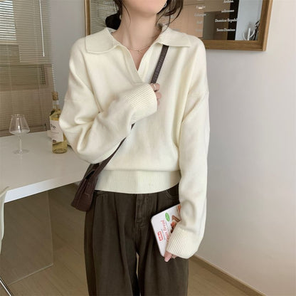 Open Placket Polo Sweater with Classic Cut