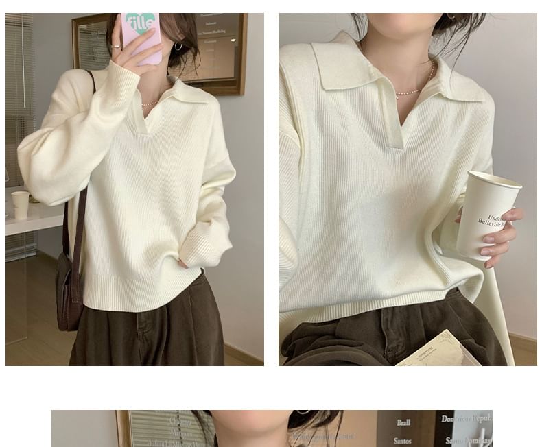 Open Placket Polo Sweater with Classic Cut