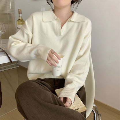 Open Placket Polo Sweater with Classic Cut