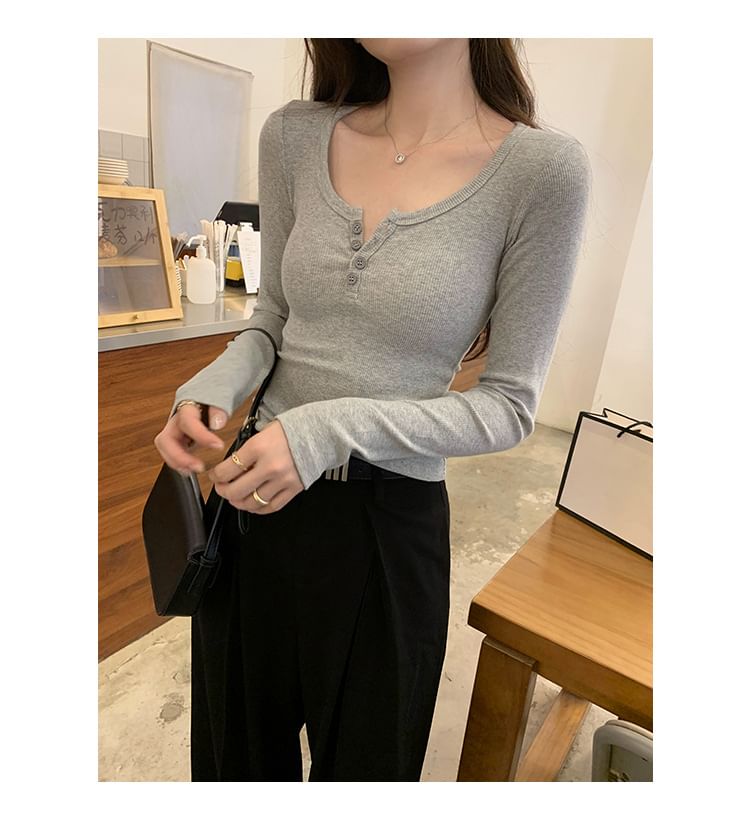 Classic Henley Tee with Extended Sleeves