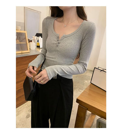 Classic Henley Tee with Extended Sleeves