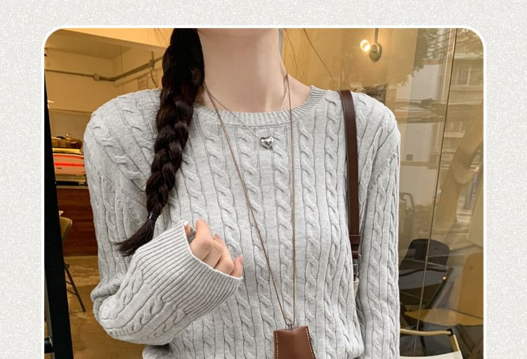 Cable-Knit Crew Neck Sweater in Solid Color