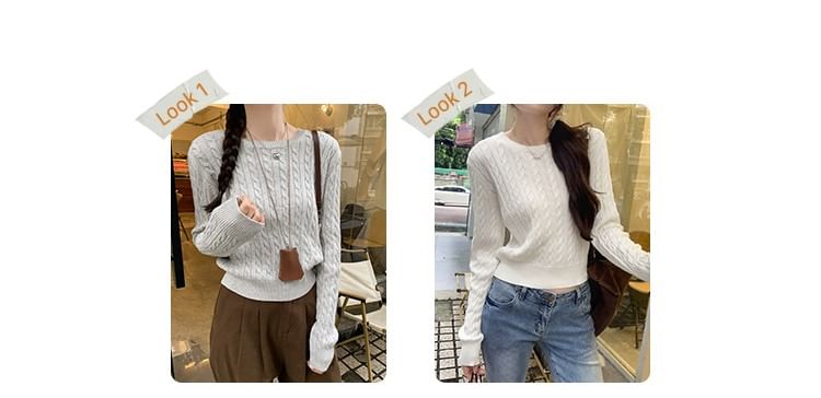 Cable-Knit Crew Neck Sweater in Solid Color