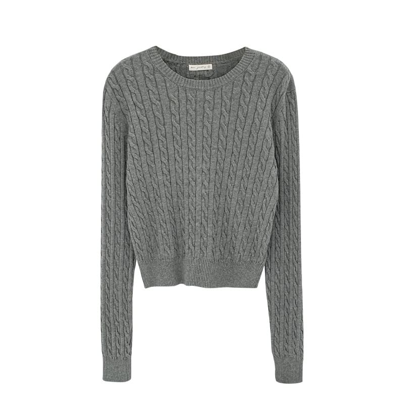 Cable-Knit Crew Neck Sweater in Solid Color