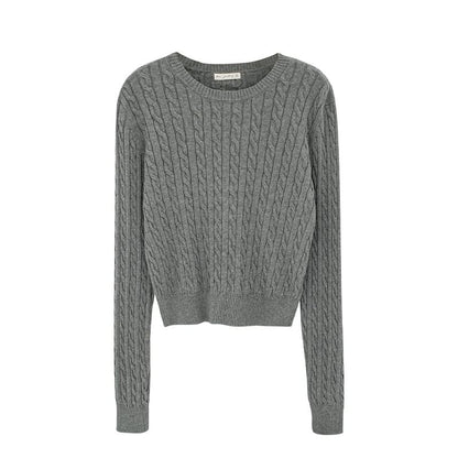 Cable-Knit Crew Neck Sweater in Solid Color
