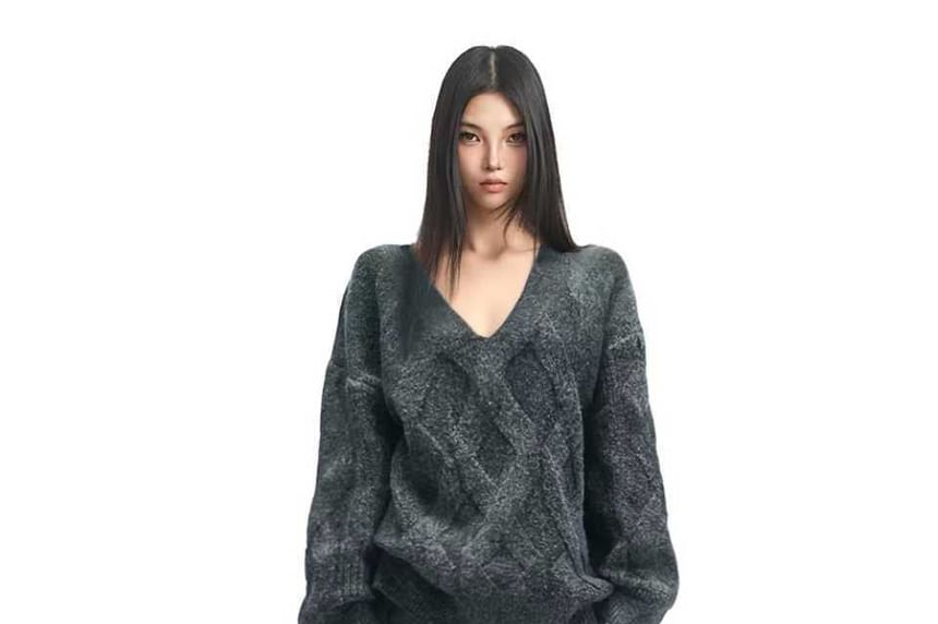 V-Neck Cable Knit Sweater & Ribbed Midi Pencil Skirt Set