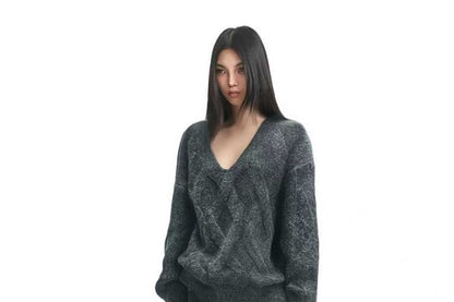 V-Neck Cable Knit Sweater & Ribbed Midi Pencil Skirt Set