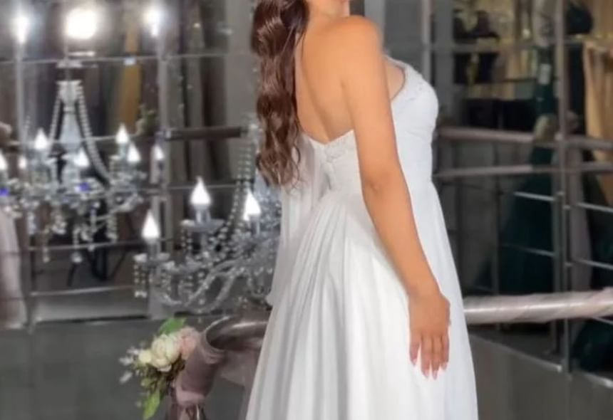 Sleeveless One Shoulder Plain Slit Panel Mesh A-Line Wedding Gown