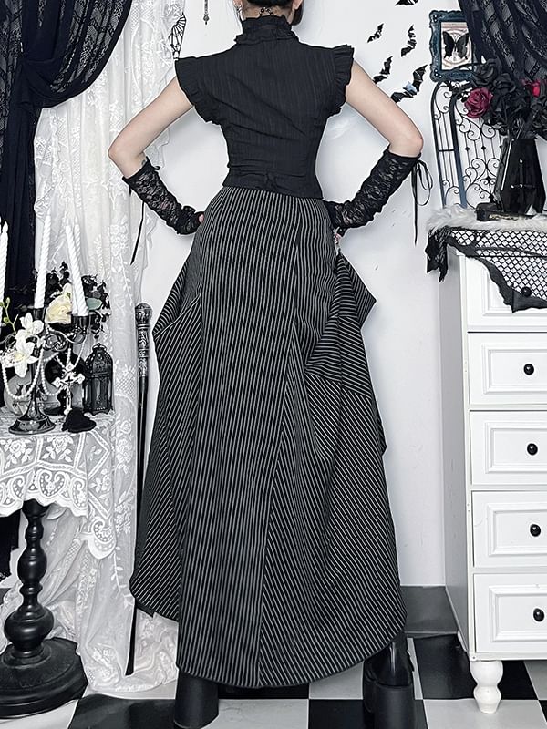 V-Neck Cap Sleeve Top & Striped Maxi A-Line Skirt Set