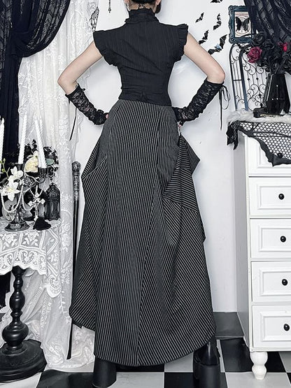 V-Neck Cap Sleeve Top & Striped Maxi A-Line Skirt Set