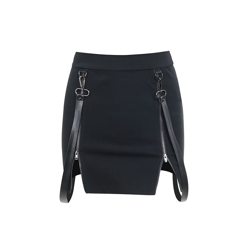 Sleeveless Faux Leather Zip-Up Crop Top - Long-Sleeve Shrug - Pencil Skirt