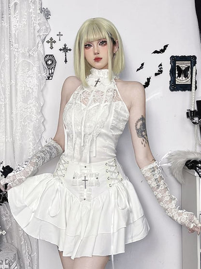 High Waist Lace-Up Mini A-Line Skirt