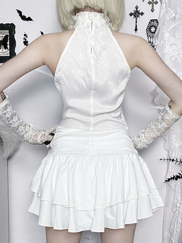 High Waist Lace-Up Mini A-Line Skirt