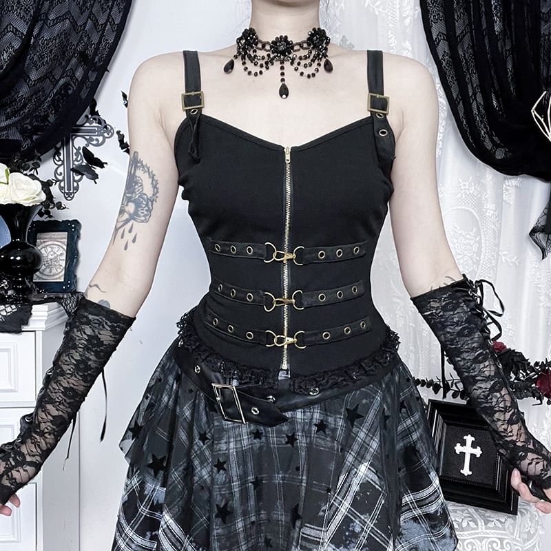 Shrug, Buckled Top & Asymmetrical Plaid Mini Skirt Set