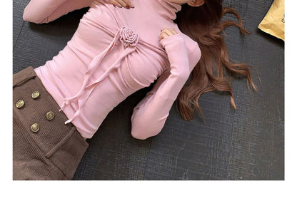 Turtleneck Cinched Pullover in Solid Tone