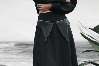 High Waist Faux Leather Asymmetrical Maxi A-Line Skirt
