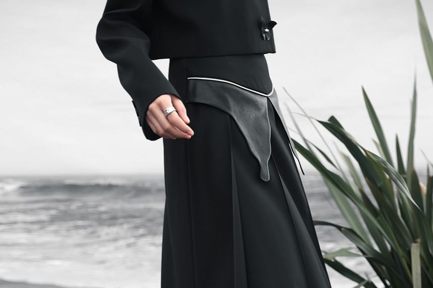 High Waist Faux Leather Asymmetrical Maxi A-Line Skirt
