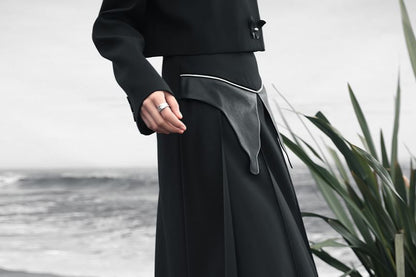 High Waist Faux Leather Asymmetrical Maxi A-Line Skirt