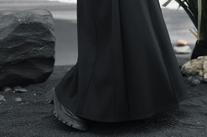 High Waist Faux Leather Asymmetrical Maxi A-Line Skirt