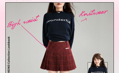 High-Waist Plaid Mini Pleated Skirt