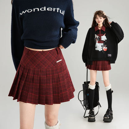 High-Waist Plaid Mini Pleated Skirt