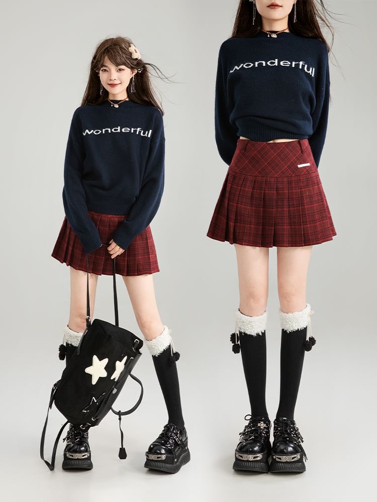 High-Waist Plaid Mini Pleated Skirt