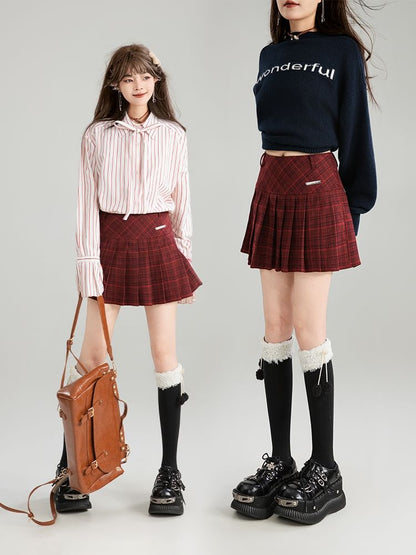 High-Waist Plaid Mini Pleated Skirt