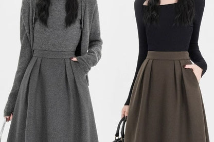 High Waist Midi A-Line Skirt