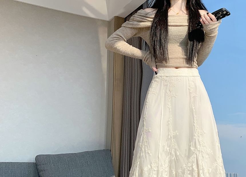 High Waist Lace Maxi A-Line Skirt