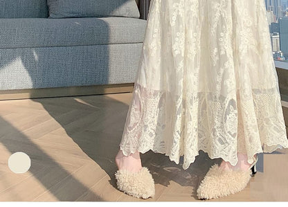 High Waist Lace Maxi A-Line Skirt