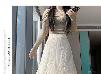 High Waist Lace Maxi A-Line Skirt