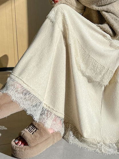 High Rise Fringe Maxi A-Line Skirt
