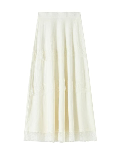High Rise Fringe Maxi A-Line Skirt