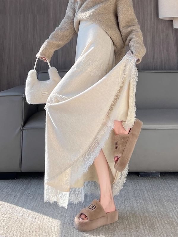 High Rise Fringe Maxi A-Line Skirt