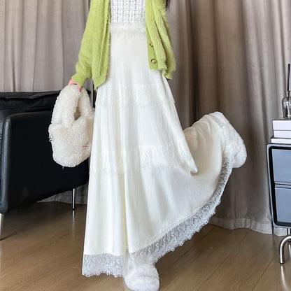 High Rise Fringe Maxi A-Line Skirt