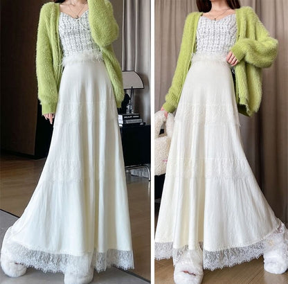 High Rise Fringe Maxi A-Line Skirt