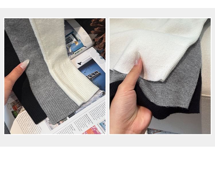 Long-Sleeve Tie Neck Ribbed Knit Top