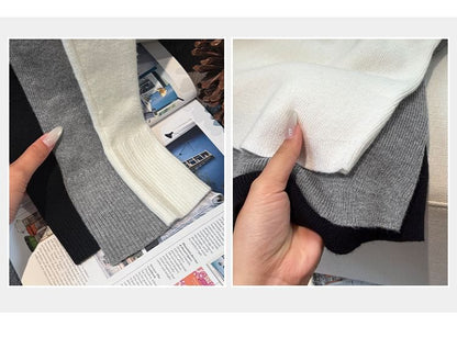 Long-Sleeve Tie Neck Ribbed Knit Top