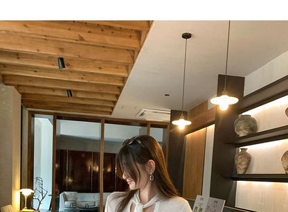Long-Sleeve Tie Neck Ribbed Knit Top