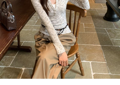 Long-Sleeve Round Neck Melange Tee