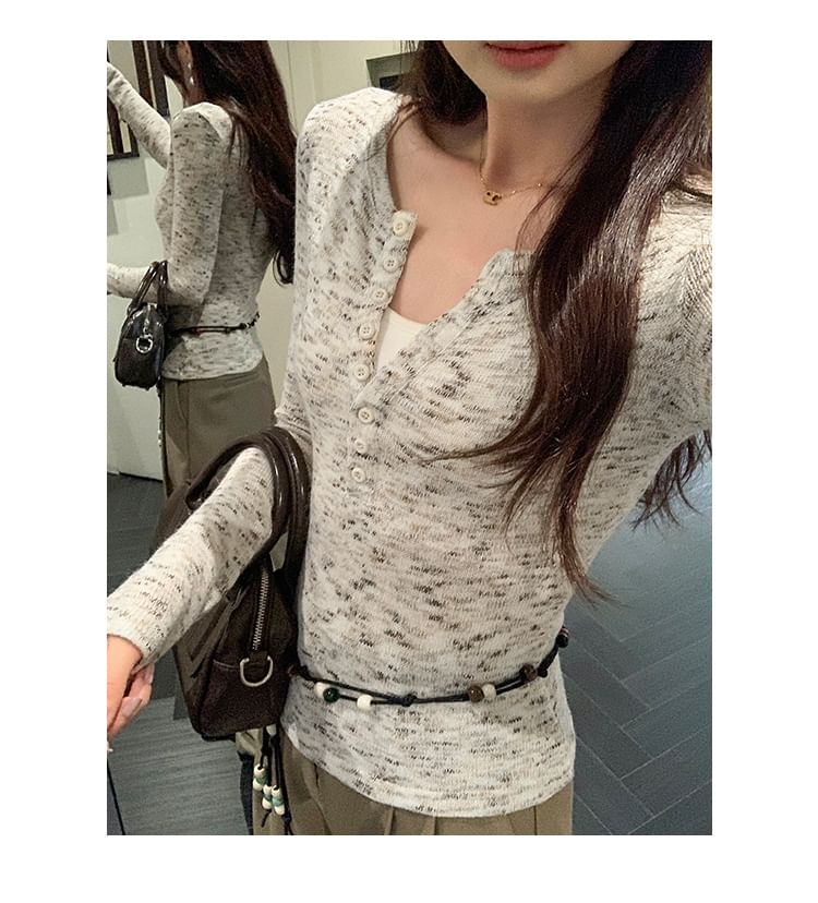 Long-Sleeve Round Neck Melange Tee