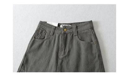 Mid Rise Washed Denim Mini H-Line Skirt