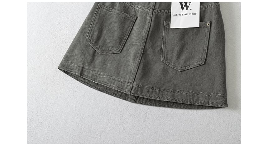 Mid Rise Washed Denim Mini H-Line Skirt