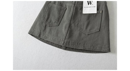 Mid Rise Washed Denim Mini H-Line Skirt